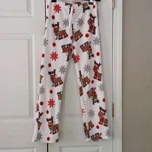 Reindeer fleece holiday winter pajama bottoms Sz M Run small see description